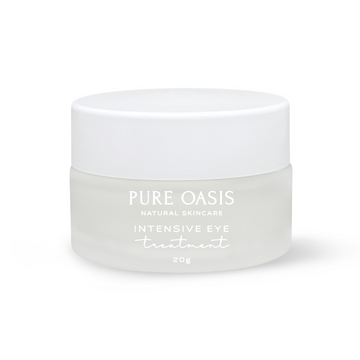 Pure Oasis Natural Skincare Intensive Eye Treatment A nourishing eye treatment formulated with cold-pressed Cucumber Oil to soothe and reduce puffiness, while Organic Jojoba, Olive and Safflower Oil deeply nourish and hydrate. Added Organic Lemon Aspen and Seabuckthorn Extract help repair and strengthen, while brightening the delicate under eye area.