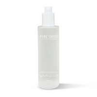 Pure Oasis Natural Skincare_ Products Fruit-Fusion Hydrating Mist A revitalising mist enriched with the superfruits of Organic Papaya, Pineapple and Apple balance and replenish the skin. Formulated with active botanicals that lock in moisture for all-day radiance, this multi-use mist is perfect to tone, set, hydrate and refresh the skin throughout the day.